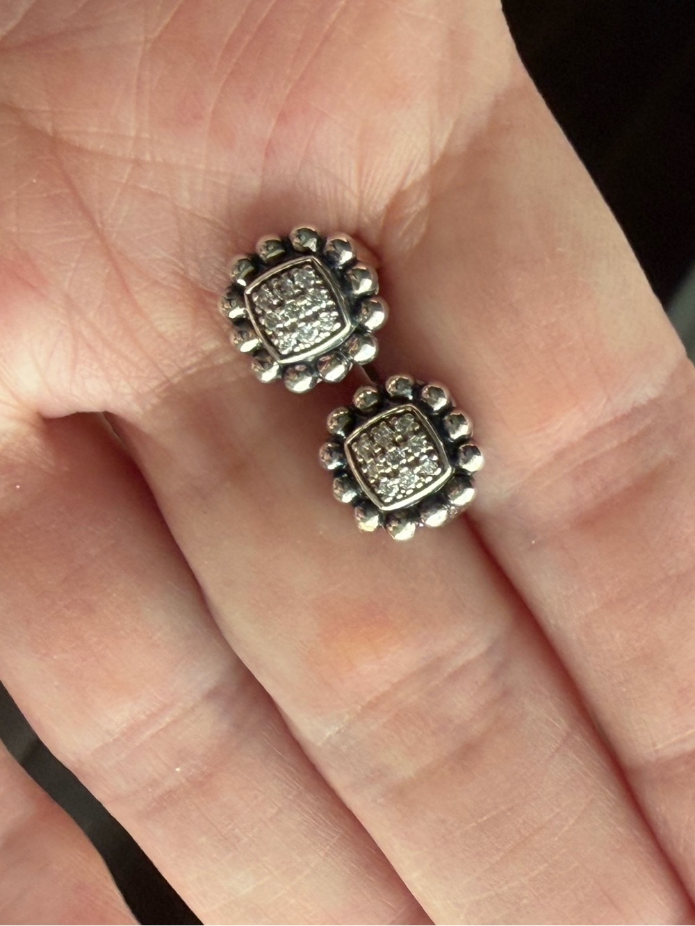 LAGOS Caviar Spark Square Stud Sterling Silver Floral Pave Stud Earrings